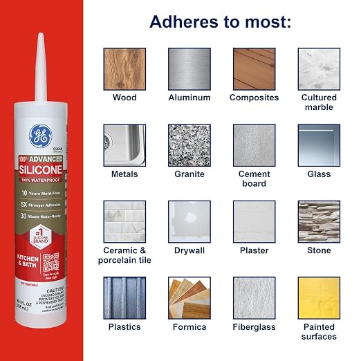 GE Advanced Silicone Caulk for Kitchen & Bathroom, 10 fl oz Cartridge, 12 Pack - Image 4