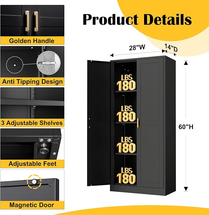 Kitchen Cabinet Storage, 60”Metal Pantry Cabinet - Image 3