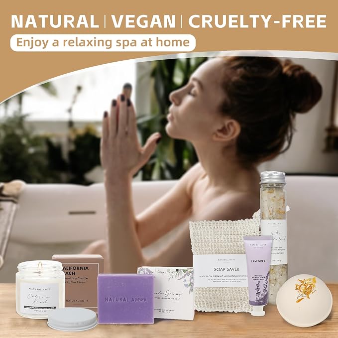 Natural Amor Handmade Spa Gift Set 6 pcs– Includes Citrus Bath Bomb, Lavender - Image 5