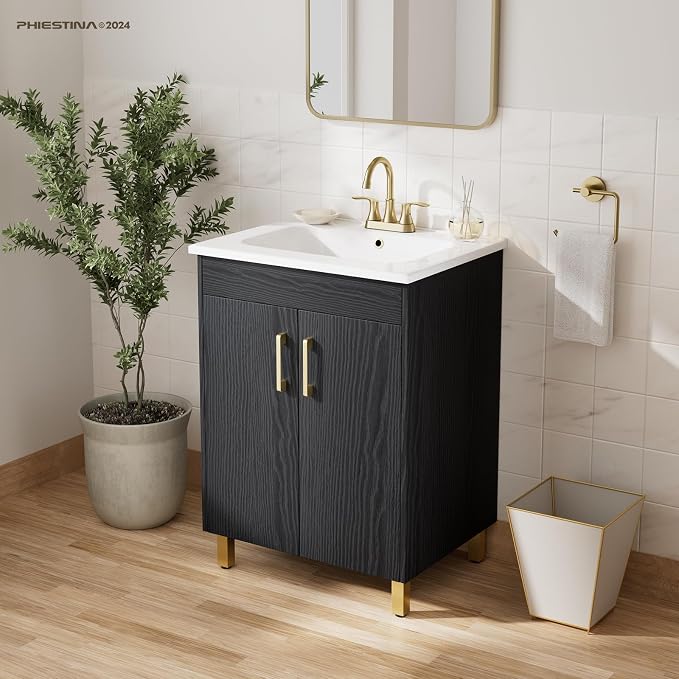 phiestina Fully Pre-Assembled Black 24 Inch Bathroom Vanity - Image 2