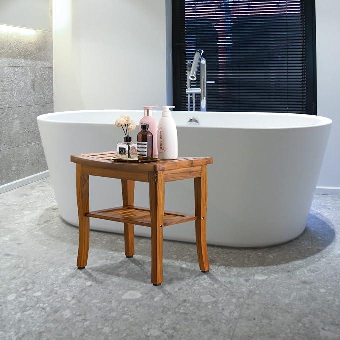 VaeFae Teak Shower Bench, Spa Bath Shower Stool - Image 6