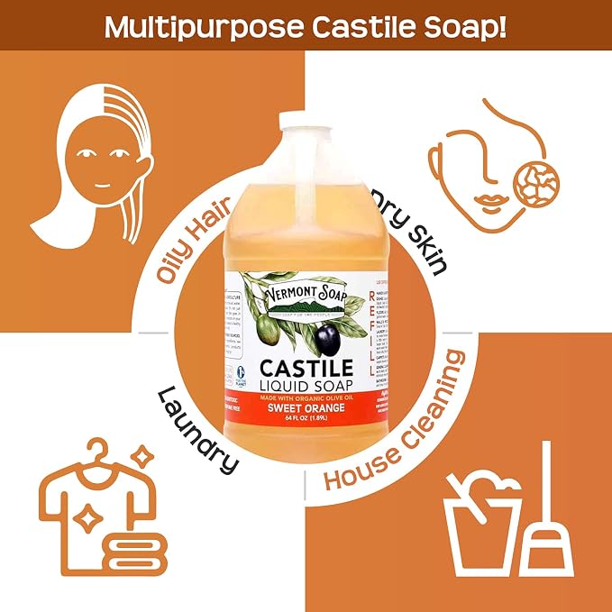 Vermont Pure Castile Soap Orange, Gentle Liquid Soap - Image 2