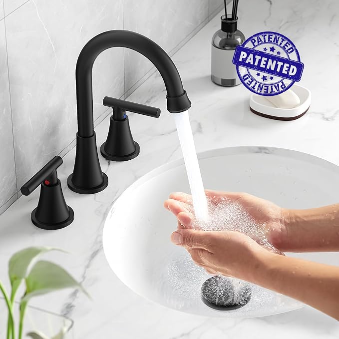 Bathroom Faucets for Sink 3 Hole, Hurran Matte Black Bathroom Sink Faucet - Image 2