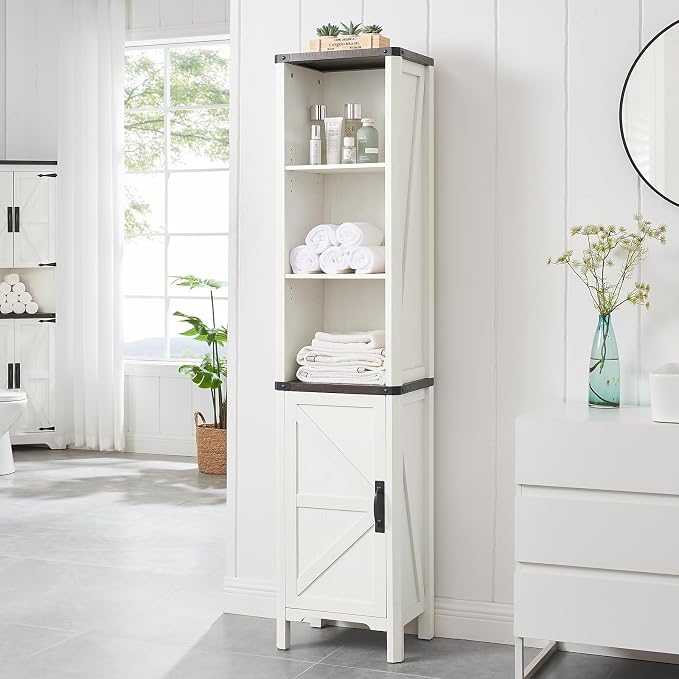 Bathroom Storage Cabinet, 5-Shelf Farmhouse Storage Cabinet by Minifeel