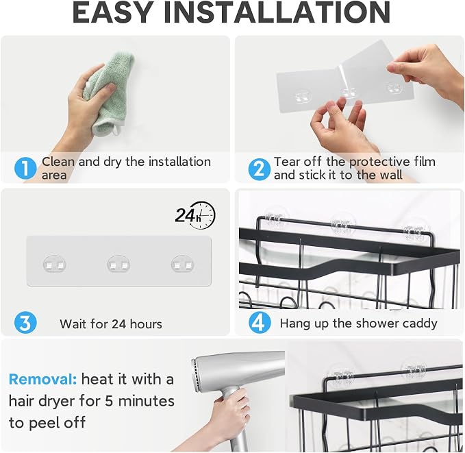 Shower Caddy Adhesive Replacement, Transparent Strong Adhesive Hooks, No - Image 5