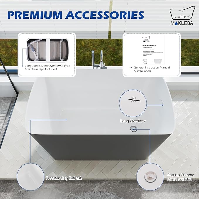 47" Lucite Acrylic Freestanding Bathtub，Square Shape Janpanese Soaking Tub - Image 5
