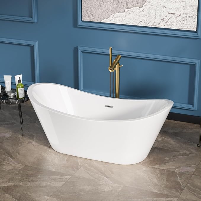 Sarlai 67 Inch Acrylic Freestanding Soaking Bathtub Contemporary Soaking White - Image 2