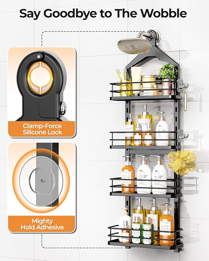 ODesign 4 Tier Height-Adjustable Shower Caddy Hanging Anti-Swing-Over The - Image 5