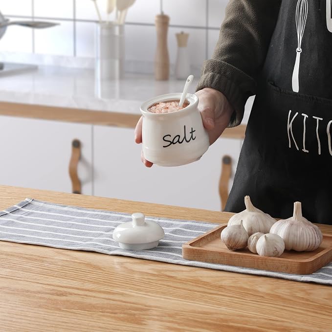 ONTUBE Ceramic Salt Bowl with Lid and Spoon 12oz - Image 2