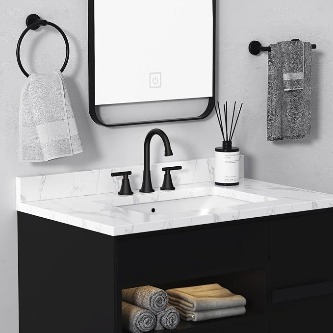 Bathroom Faucets for Sink 3 Hole, Hurran Matte Black Bathroom Sink Faucet - Image 6