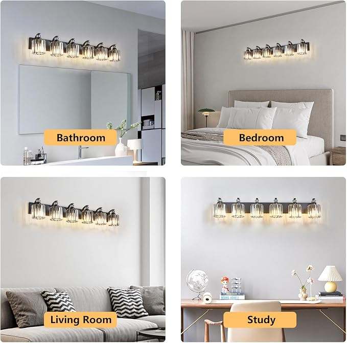 6-Light Black Bathroom Light Fixture Modern Vanity Lights Over Mirror Vintage - Image 7