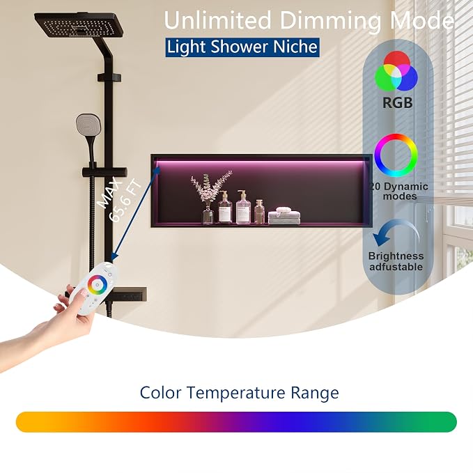 RGB LED Light Shower Niche, Matte Black 36X12 in Stainless Steel Wall Niche - Image 4