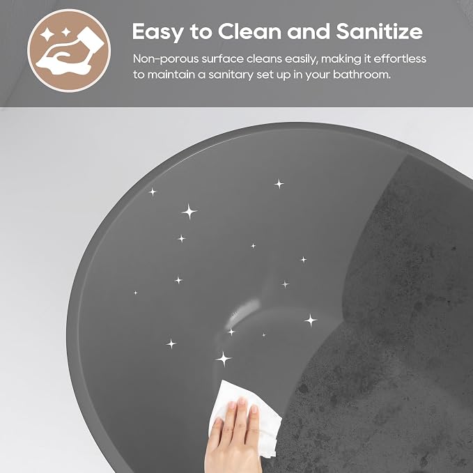SJ STAR&JANE 59" Solid Surface Freestanding Bathtub Oval Stone Resin Soaking - Image 5