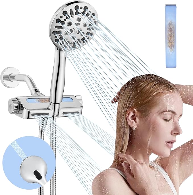 Filtered Shower Head with Handheld Combo, Hard Water Filter Shower Head with 9 by HEROBAI