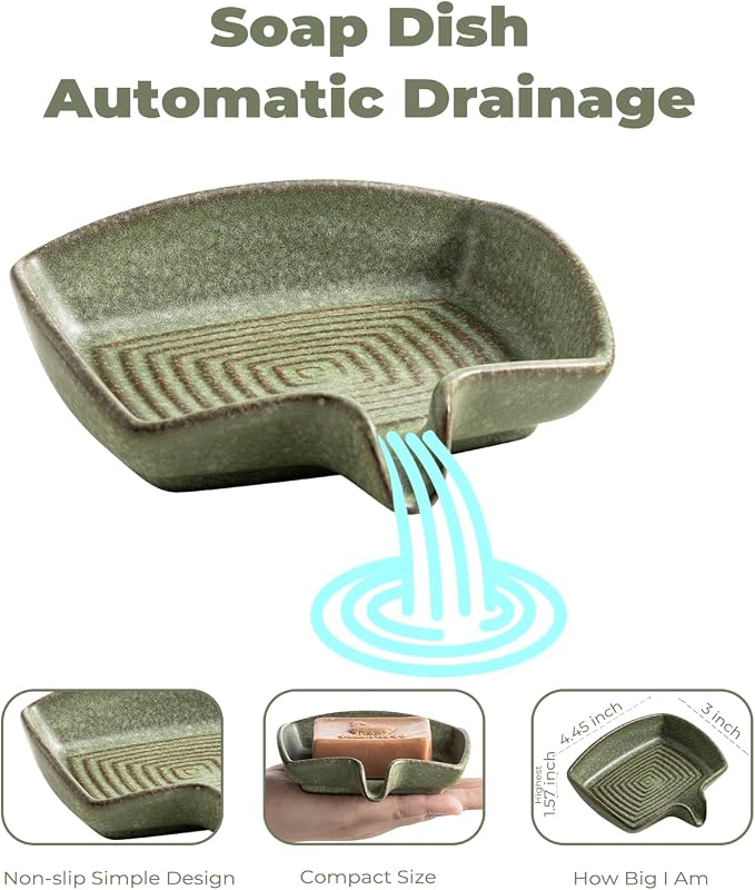 Self Draining Soap Dish, Ceramic Drain Soap Holder Waterfall Design Soap Saver - Image 2