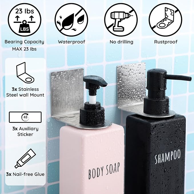 Segbeauty 3Pcs Adhesive Bottle Holder, Stainless Shampoo Bottle Holder - Image 3