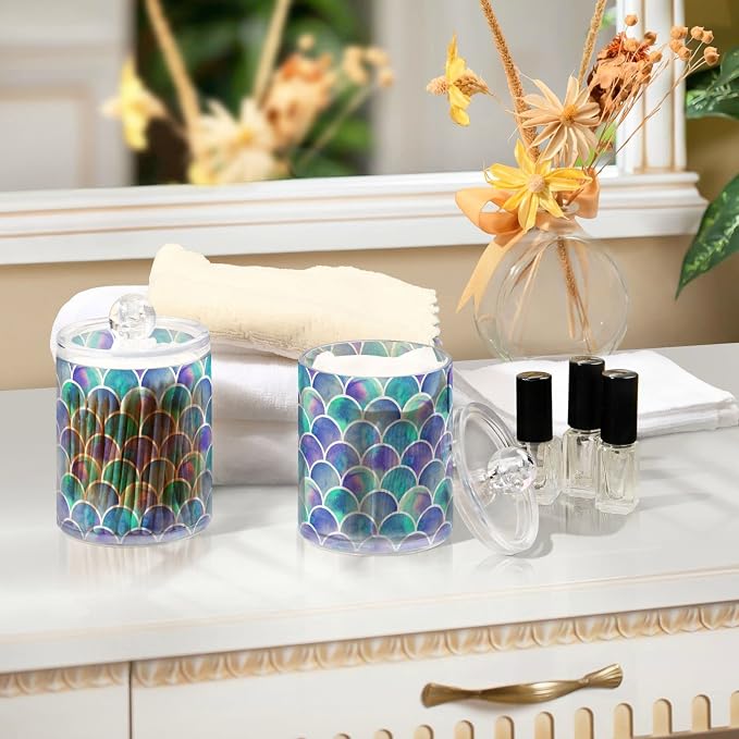 MNSRUU 2 Pack Qtip Holder Organizer Dispenser Watercolor Rainbow Scales Of - Image 7