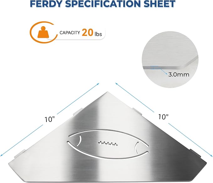 FerdY 2-Pack 10" Brushed Nickel Recessed Corner Shower Shelf, - Image 9
