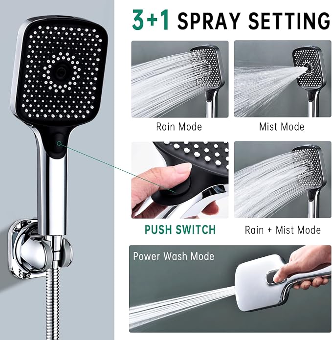 Shower Heads with Handheld Spray Combo, 13 Inches Rain Shower Head with 4 Mode - Image 5