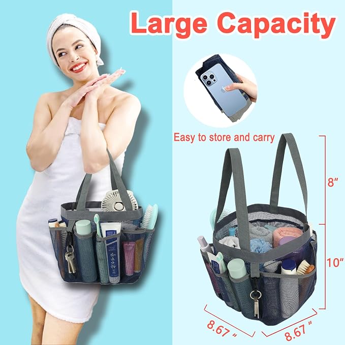 Mesh Shower Caddy Portable for College Dorm Room Essentials, 8-Pocket Large - Image 2