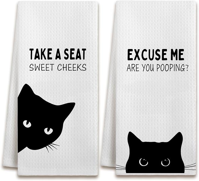 Funny Black Cat Bathroom Hand Towels, Cat Bathroom Decor, Sweet Cheeks Funny by Unknown