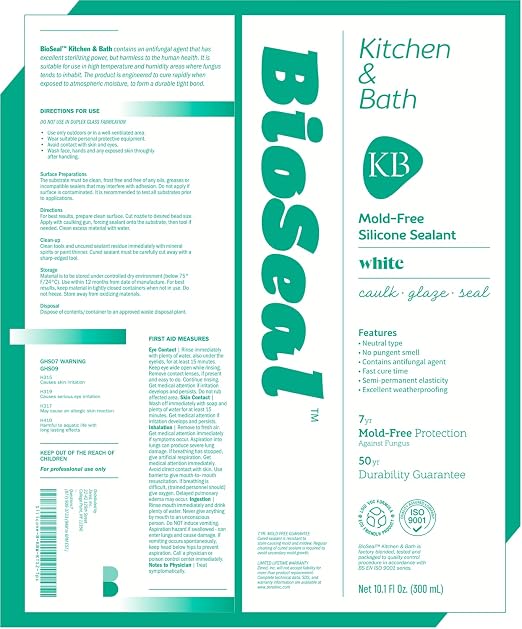 White BioSeal 100% Silicone Sealant Caulk Kitchen and Bath Grade, Waterproof - Image 2