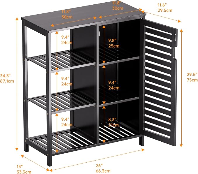 HITNET Black Bathroom Cabinet, Freestanding Storage Cabinet Bamboo Kitchen - Image 3