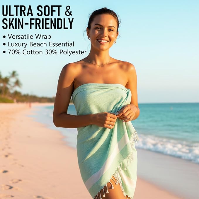 4 Pack Cotton Turkish Beach Towel Lightweight Thin Travel Vacation Essentials - Image 3