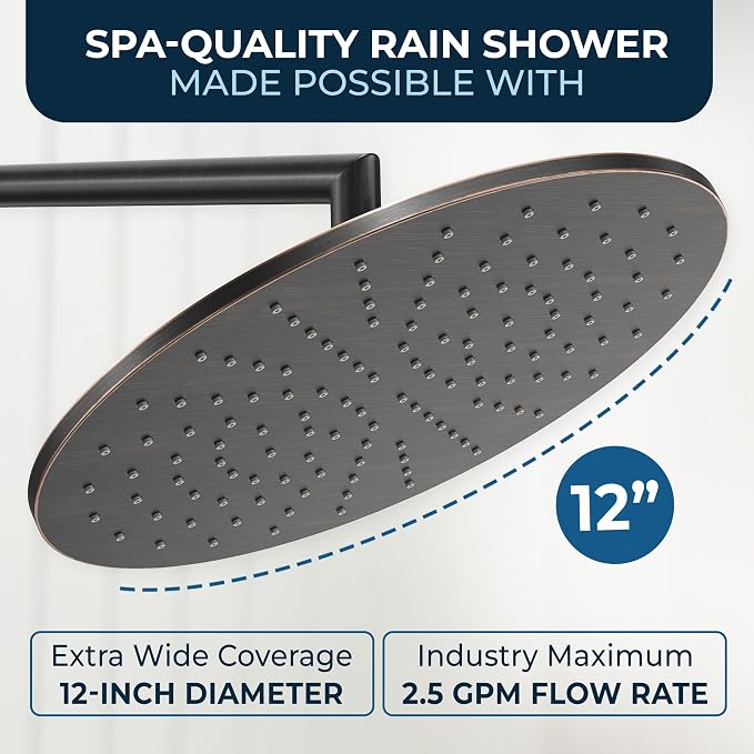 HammerHead Showers® Solid Metal 12 Inch Rainfall Shower Head, Large Rain Shower - Image 4