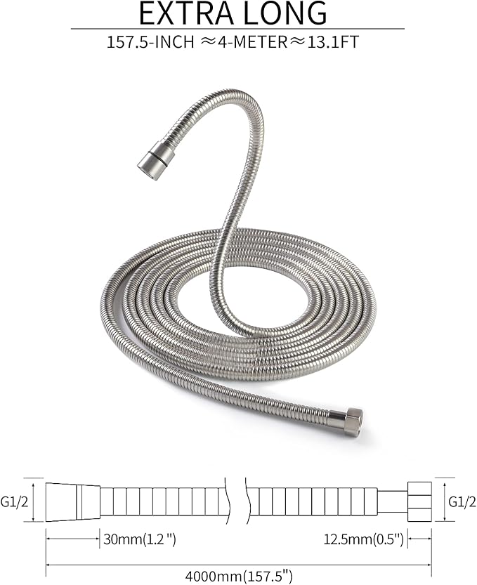 PHASAT Shower Hose, 157 Inches Extra Long Shower Hose Replacement, 304 - Image 2