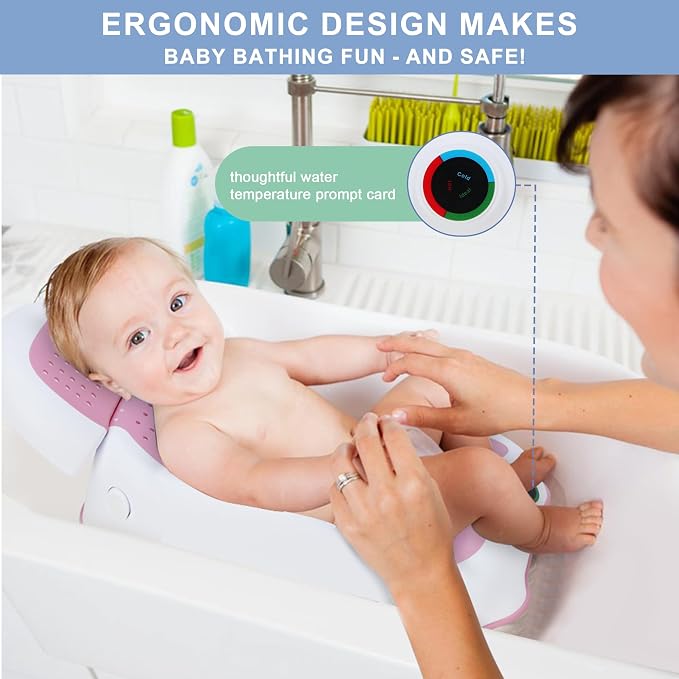 Baby Bath Support, with Thermometer-Adjustable Slope Newborn Bathtub, Baby tubs - Image 2