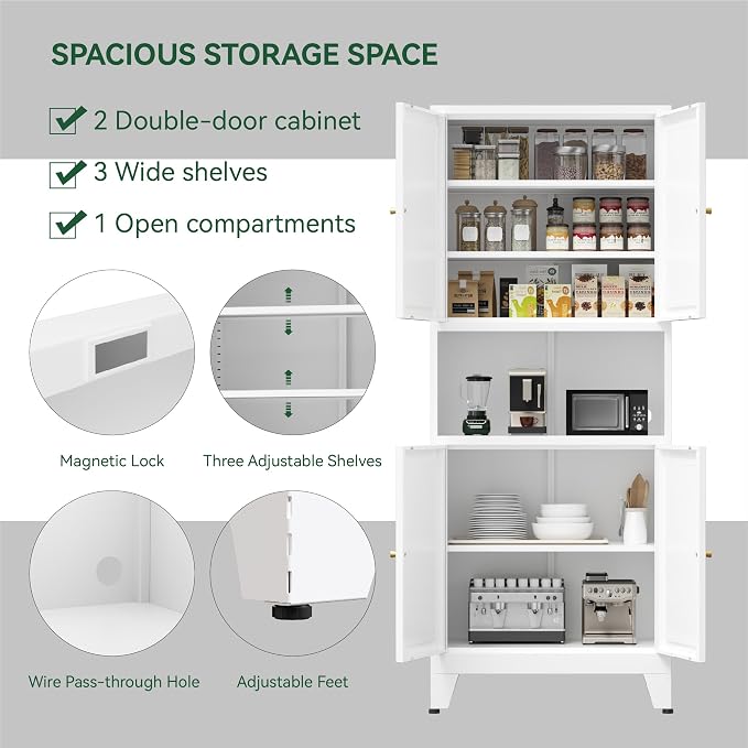 COFaR 69" Tall Modern Kitchen Pantry, Metal Storage Cabinet - Image 4