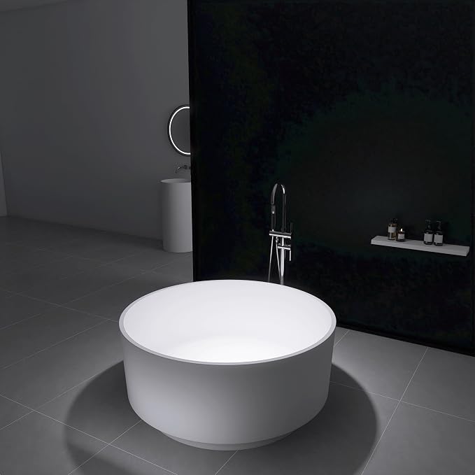 49" Freestanding Bathtub, Modern Soaking Stand Alone Tub Solid Surface Resin - Image 8
