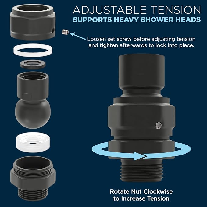 HammerHead Showers® Solid Metal Shower Head Swivel Ball Adapter, Matte Black | - Image 6
