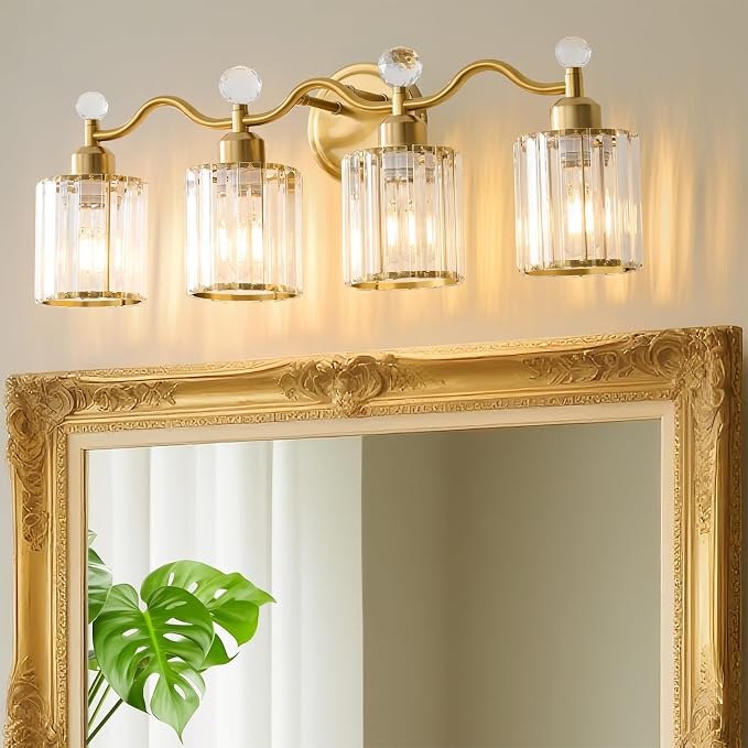 Modern Crystal Bathroom Vanity Light, 4-Lights Bathroom Light Fixtures by iYoee