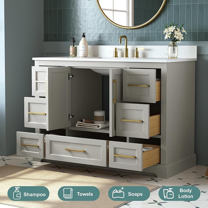 48 Inch Bathroom Vanity with Sink Combo, Solid Wood Frame with Mable Top - Image 10