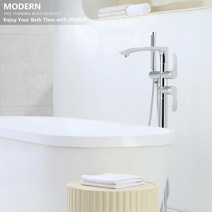 Free Standing Bathtub Faucets, Shiny Chrome Stainless Steel Floor Mount Tub - Image 6