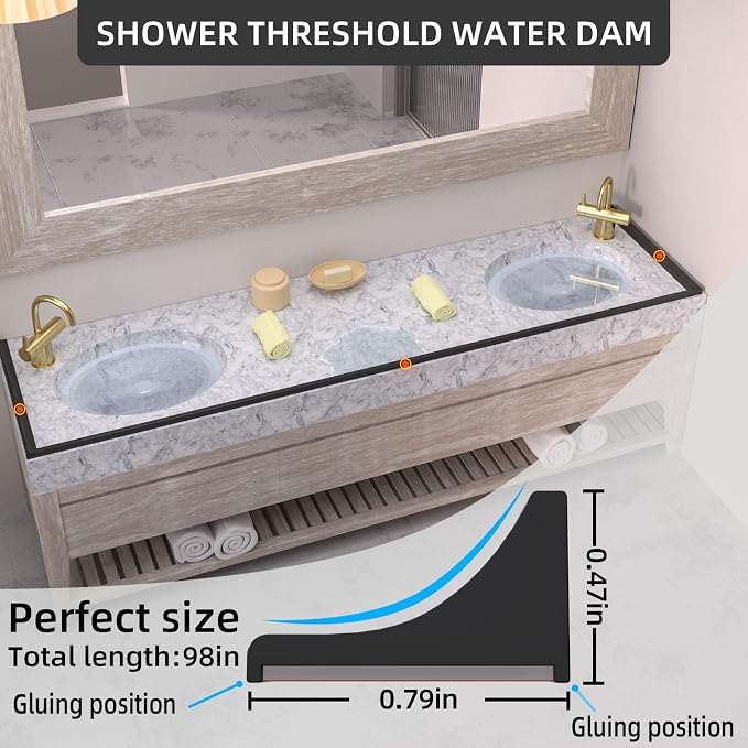 67Inch Collapsible Shower Threshold Water Dam Barrier, Self Adhesive Silicone - Image 2