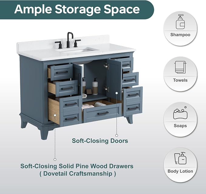 48 Inch Steel Blue Bathroom Vanity - Image 6