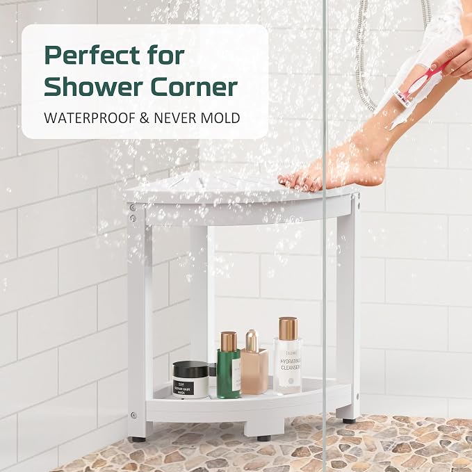 Waterproof Corner Shower Stool for Inside Shower, Poly Lumber Shower Bench Seat - Image 3