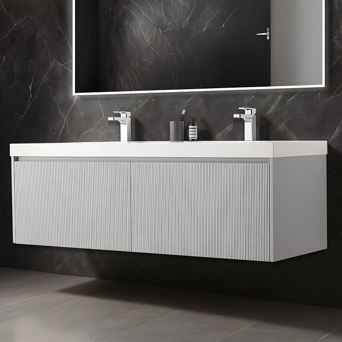 Blossom 60 Inch Double Sink Bathroom Vanity, All Wood Wall Mounted Floating by BLOSSOMKitchenBath