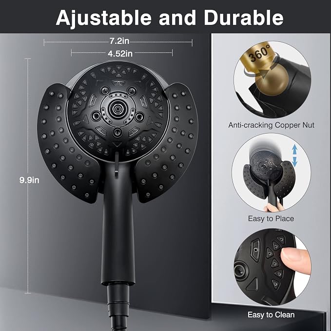 Shower Heads with Handheld Spray Combo: 7.2" Rain Shower Head & Handheld Shower - Image 5