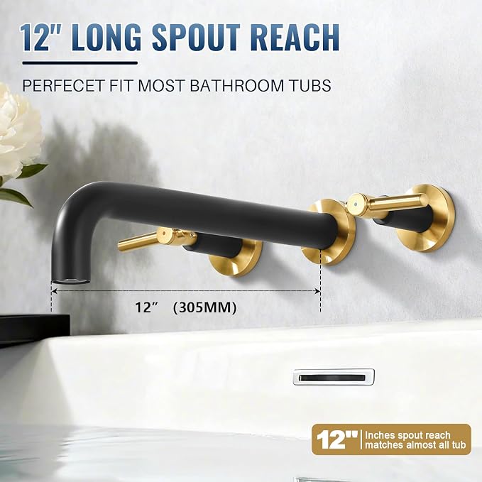 Wall Mount Tub Filler Bath Tub Faucet High Flow Bathtub Faucets Two Handles - Image 6