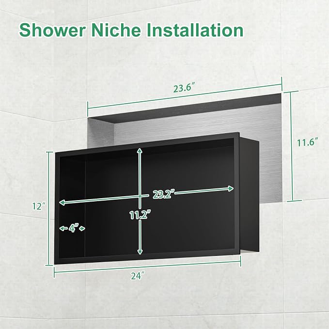 SaniteModar Shower Niche, Stainless Steel Shower Niche 12" X 24" No Tile Needed - Image 3