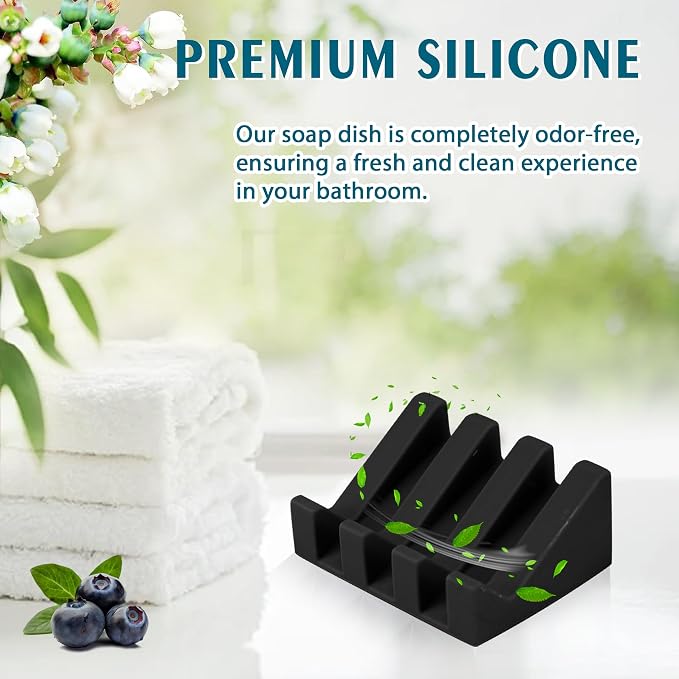 Silicone Soap Dish with Drain, Upgrade Double Suction Cups at The Bottom - Image 4