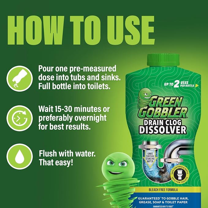 Green Gobbler Drain Clog Dissolver | Powerful Liquid Drain Opener & Toilet Clog - Image 7