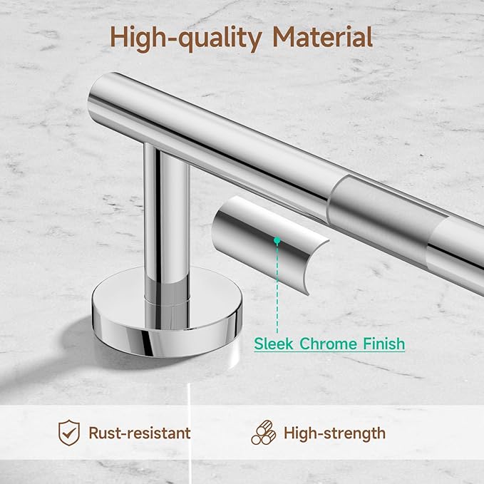 USHOWER Polished Chrome Bathroom Accessories Set, 18-Inch Towel Bar Set Wall - Image 9
