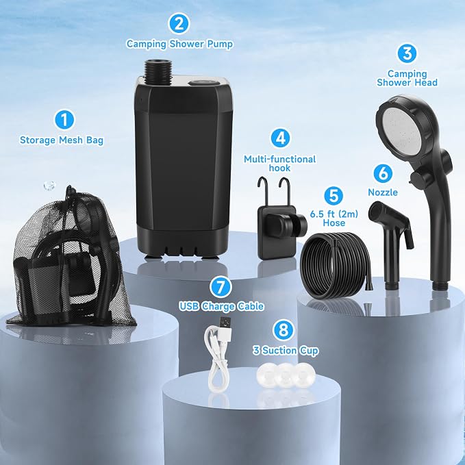 Portable Shower for Camping, Rechargeable Camping Shower Pump - Image 6