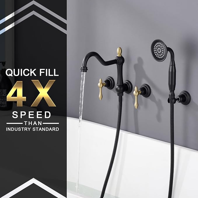 SUMERAIN High Flow Wall Mount Tub Filler, Vintage Bathtub Faucet - Image 3