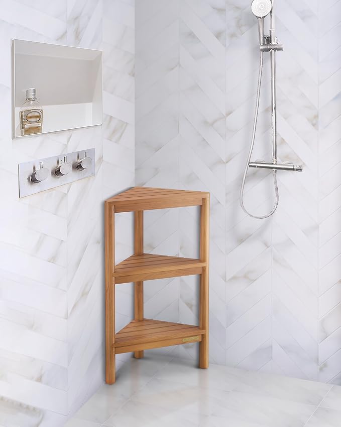 Fully Assembled Teak Corner Bath Shower Storage Stand, Corner Shelves, Shower - Image 2